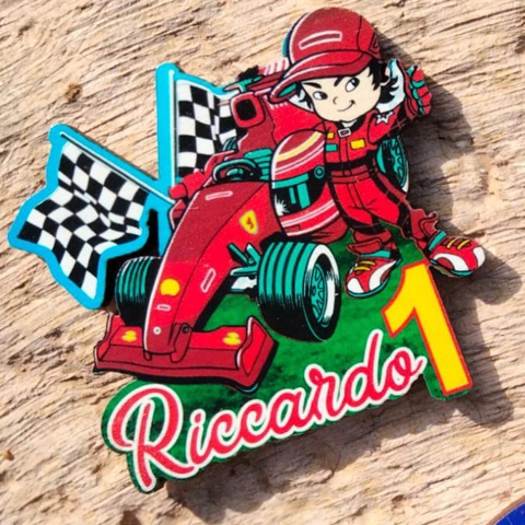 Calamita  Compleanno in legno 4 mm a tema Ferrari