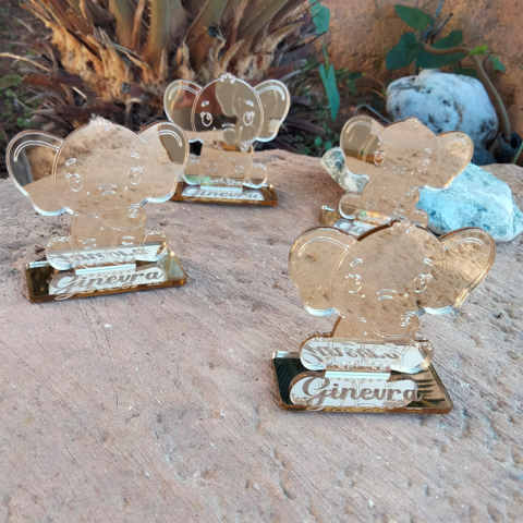 Decorazione  con Base Elefante Specchiato Oro Personalizzata per Nascita e Battesimo